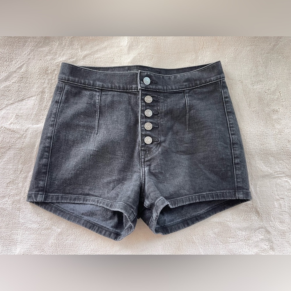EXPRESS HIGH RISE SHORTIE Button Up Shorts BLACK SIZE 4